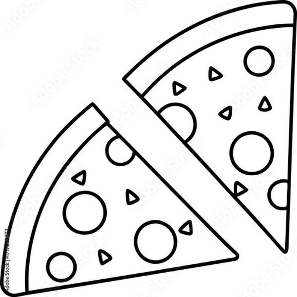 Fototapeta Pizza Slice Line Art – Simple Black and White Food Outline