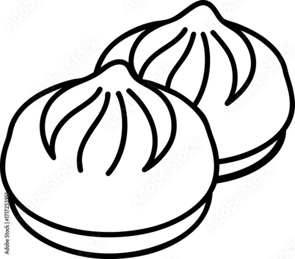 Fototapeta Dumpling Line Art – Simple Black and White Asian Food Outline
