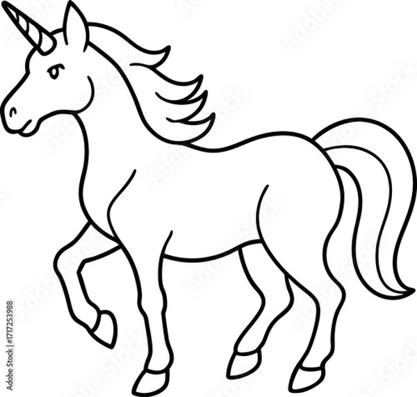 Fototapeta “Cute Unicorn Line Drawing – Simple Black and White Outline Art