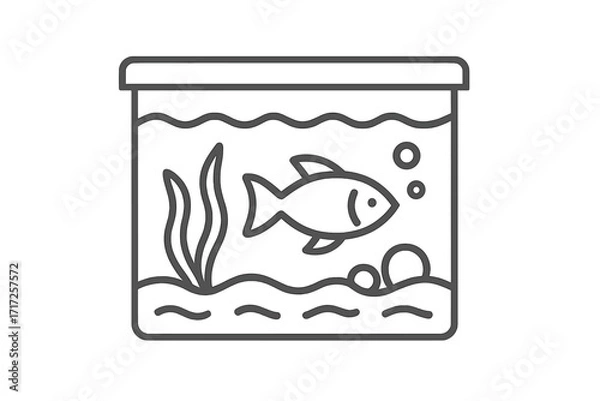 Obraz Aquarium thin line icon. Fish tank. Fishbowl symbol. Pet shop logo concept. Underwater life. Water animal care. Minimalist outline vector for web, apps, graphic design.