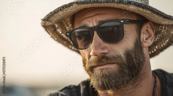 Fototapeta Man straw hat sunglasses