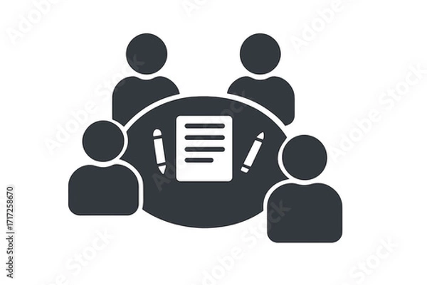 Fototapeta Round table negotiation icon. Business meeting and teamwork concept. People in discussion for a contract agreement. Vector for collaboration, deal, partnership, conference.