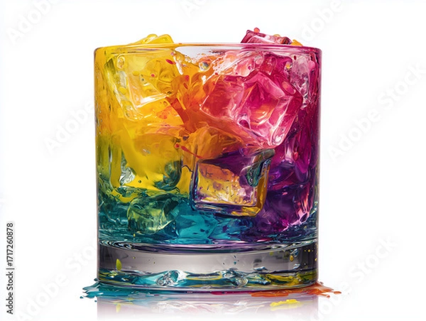 Obraz A colourful glass with ice cubes. cocktail,  colour ice cubes in a glass against white background.