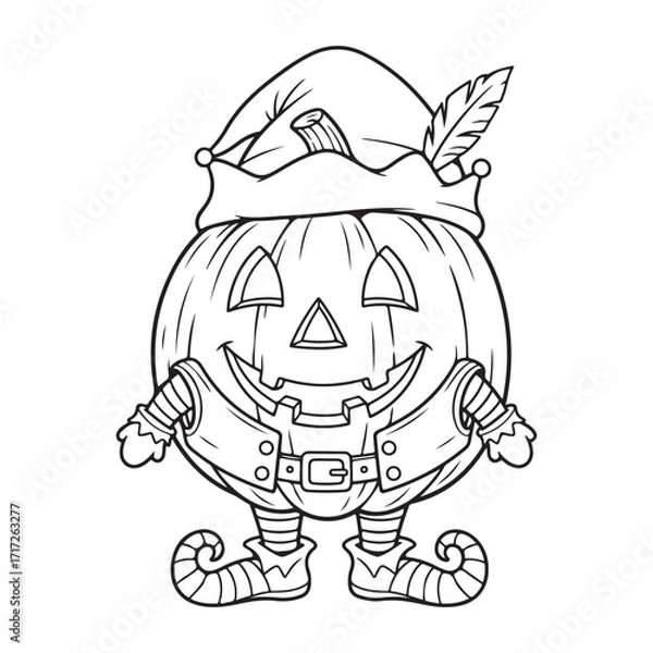 Fototapeta Line art of a pumpkin character wearing a hat and clothes