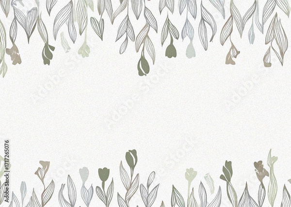 Fototapeta Nature-inspired background, muted pastel tone with small leaf patterns along top and bottom borders