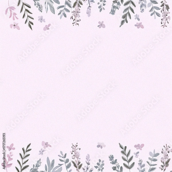Fototapeta Nature-inspired background, muted pastel tone with small leaf patterns along top and bottom borders