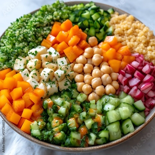 Obraz Colorful, layered salad bowl with various ingredients