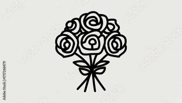 Obraz Black line art of bouquet of roses with ribbon on a light background  