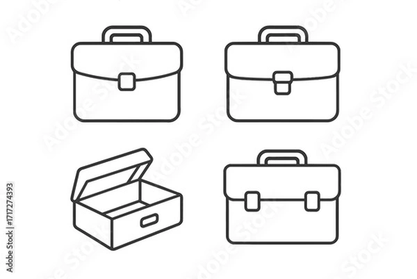 Obraz Briefcase line icon set for business and finance. Vector graphic symbols of portfolio, diplomat case, and luggage for web design, UI, and apps. Editable stroke.