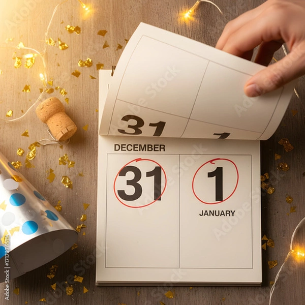 Fototapeta Hand flipping calendar page from December to January for New Year  