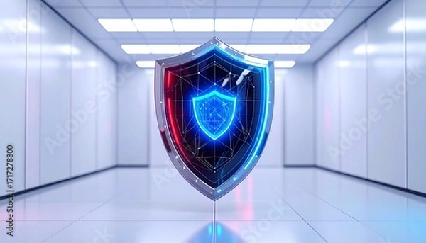 Fototapeta Glowing Fingerprint Scanner Shield Security Concept