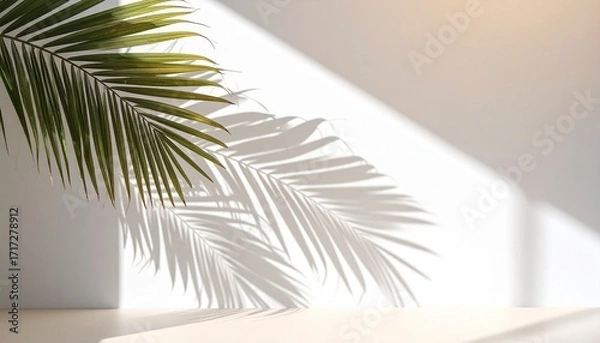 Fototapeta Tropical Leaf Shadow on White Wall
