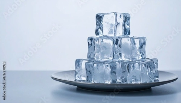 Fototapeta Stack of Clear Ice Cubes on Silver Plate