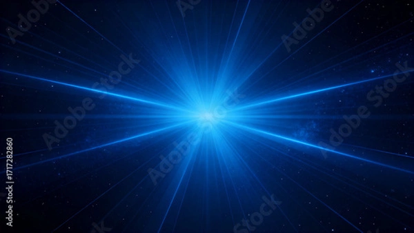 Obraz Bright blue starburst light effect in a dark space background with radiating beams and scattered particles