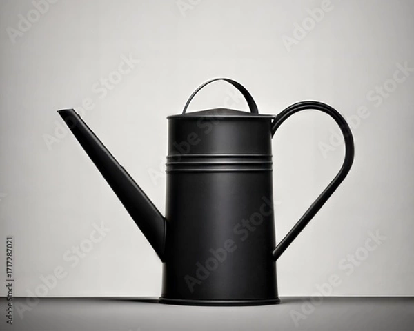 Fototapeta Classic Black Metal Watering Can Isolated on Light Gray Background garden tool