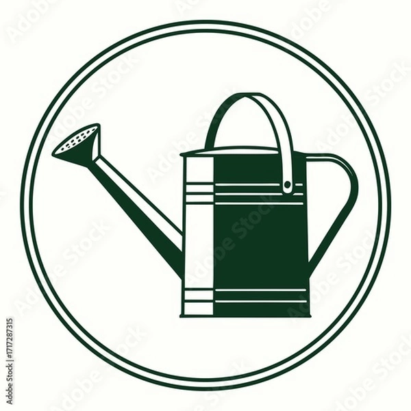 Fototapeta Green Silhouette of a Watering Can Inside a Double Circle Emblem garden tool