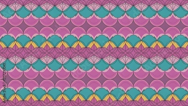 Fototapeta Layered Chevron Pattern with Lotus-Petal Motifs in Vibrant Colors