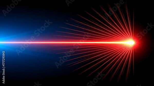 Obraz Red laser beam transitions from blue glow—converging into radiant burst with spectral velocity and ignition.
