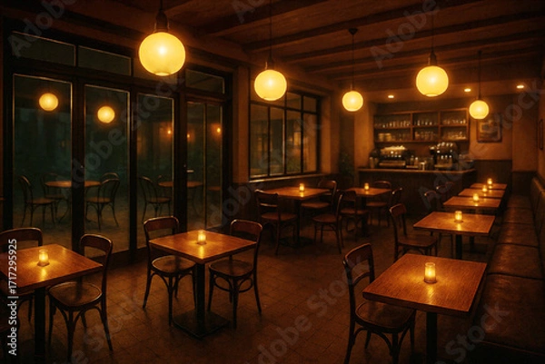 Obraz キャンドルが灯るカフェの夜景