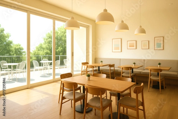 Obraz 明るいテラス付きのカフェ