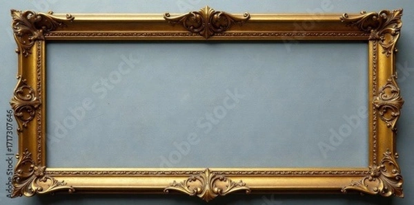 Fototapeta Empty ornate gold frame on grey concrete, copy space, blank, modern, design