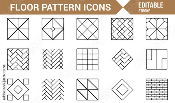 Fototapeta Vector stroke illustration of parquet, square, and brick flooring pattern designs