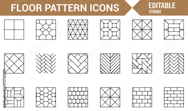 Fototapeta Minimal stroke vector icon collection of floor textures and decorative tiling patterns