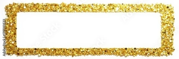 Fototapeta Rectangular gold glitter frame, isolated on white , rectangle, metallic