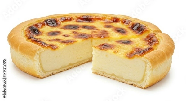 Fototapeta Pastel de choclo corn pudding dessert version isolated on white background for food photography and dessert display purposes