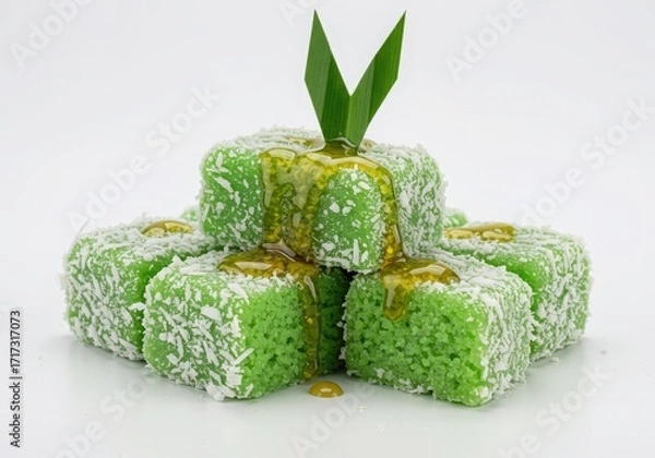 Fototapeta lopis green glutinous rice cakes coated in grated