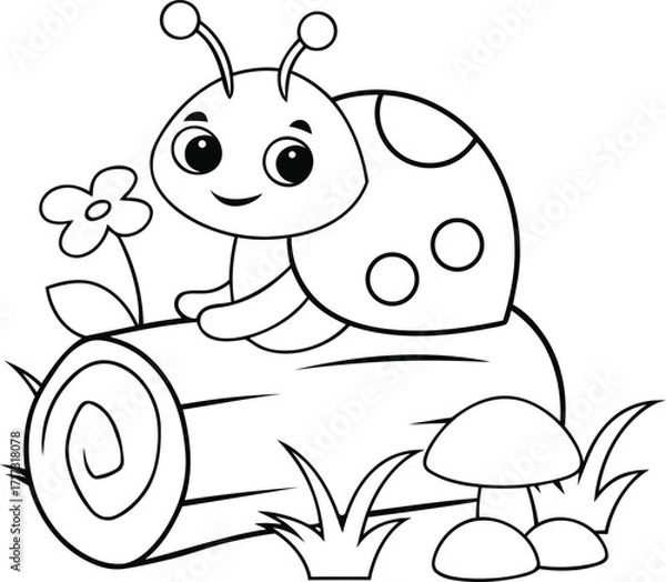 Fototapeta Charming line art vector illustration of a happy cartoon or coloring book design, Cartoon vector at use of  book cover, banner, t shirt, graphics design, children clothing design and more