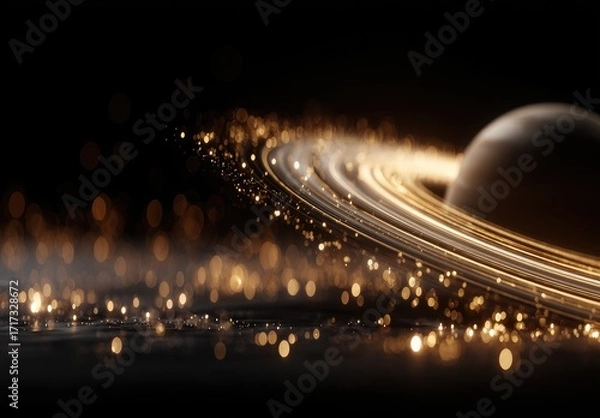 Fototapeta Cosmic Planet with Luminous Golden Rings.