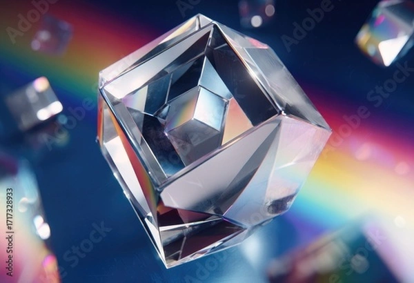 Fototapeta Crystal prism refracting light with rainbow colors.