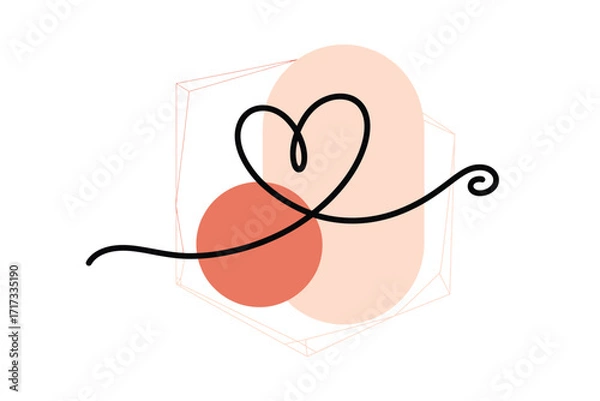 Fototapeta Abstract heart shape drawn with continuous line on soft color background