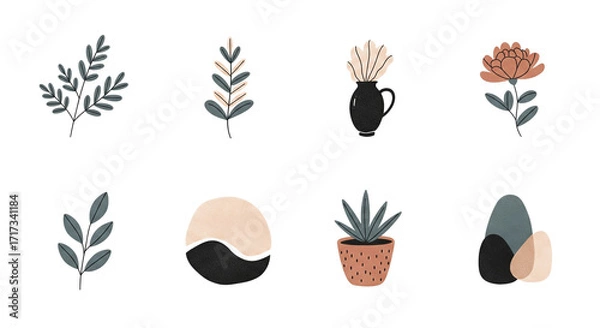 Fototapeta Abstract botanical illustrations isolated on transparent background