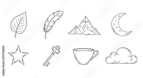 Fototapeta Collection of abstract line art drawings isolated on transparent background