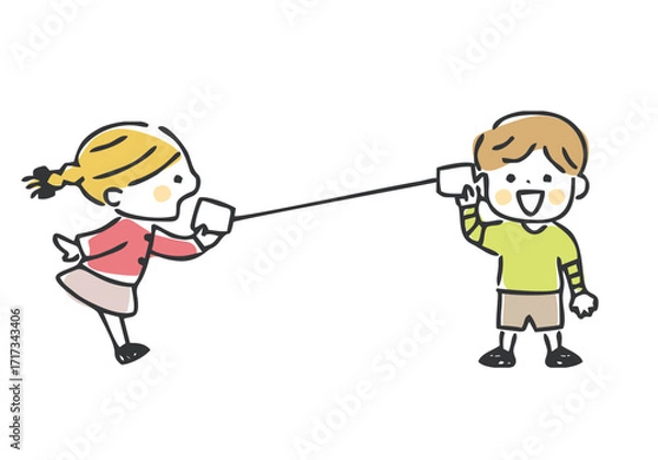 Obraz 糸電話をする子供