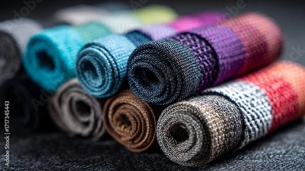 Fototapeta A bunch of colorful yarns are stacked on top of each other