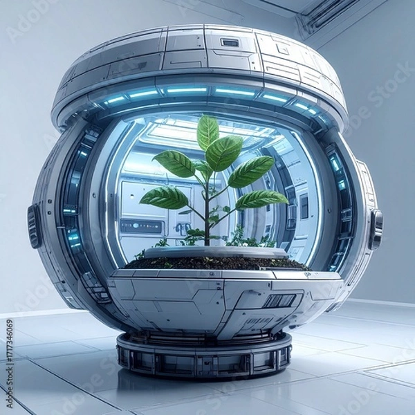 Fototapeta Futuristic Plant Habitat A Glimpse into Sustainable Urban Agriculture within an Enclosed Environment
