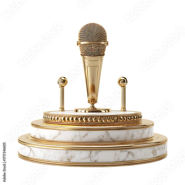 Obraz 3d golden podium with microphone png