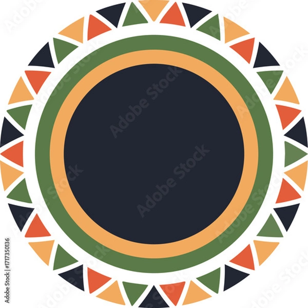 Fototapeta abstract background with round African pattern frame.Motif border,African ethnic culture ornament vector illustration on white background.