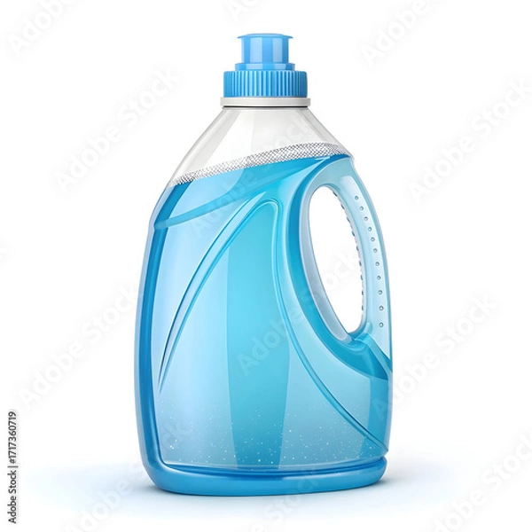 Fototapeta A plastic laundry detergent bottle isolated on white background, designed for storing and dispensing liquid detergent