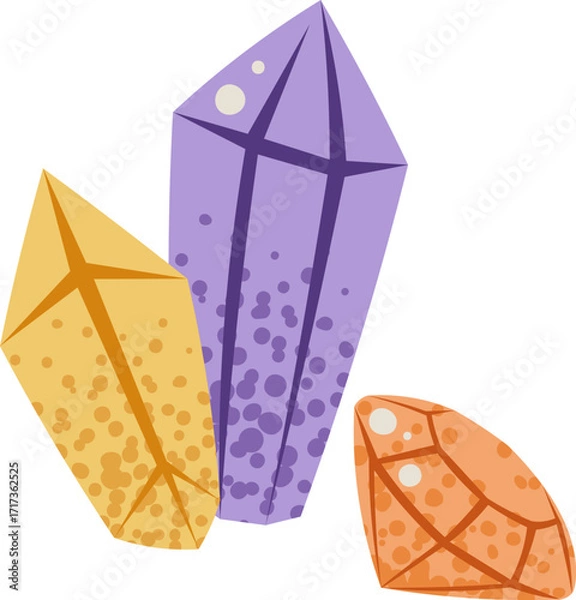 Fototapeta Magic Crystals Flat Vector Illustration Isolated on White. Witchcraft Items for Spellcasting, Divination, and Mystic Rituals. Halloween Theme Design for Cards, Icons, Stickers Party Decor