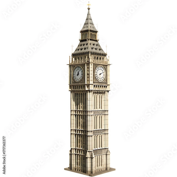 Fototapeta 3D Illustration of Big Ben Clock Tower isolated on a transparent background
