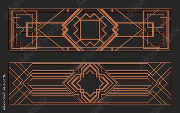 Fototapeta Laser cutting set. Wall panels. Jigsaw die cut ornaments. Art Deco cutout silhouette stencils. Fretwork patterns. Vector template for paper cutting, metal and woodcut.