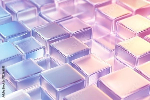Fototapeta A close-up view of many interlocking, translucent cubes, displaying a spectrum of pastel colors and creating a visually striking abstract pattern.