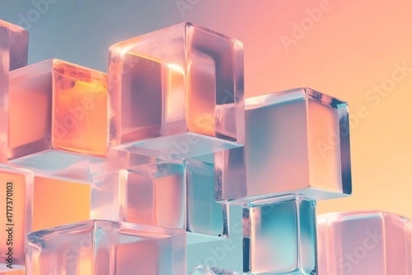 Fototapeta Abstract design featuring translucent cubes in soft pastel hues, creating a visually appealing and vibrant composition.