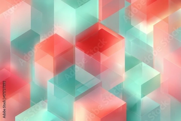 Fototapeta A vibrant arrangement of translucent cubes in soft, pastel tones creates a dynamic and visually engaging abstract design.