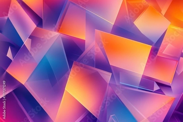 Fototapeta A vibrant abstract design featuring a complex arrangement of geometric shapes in vivid, translucent colors.