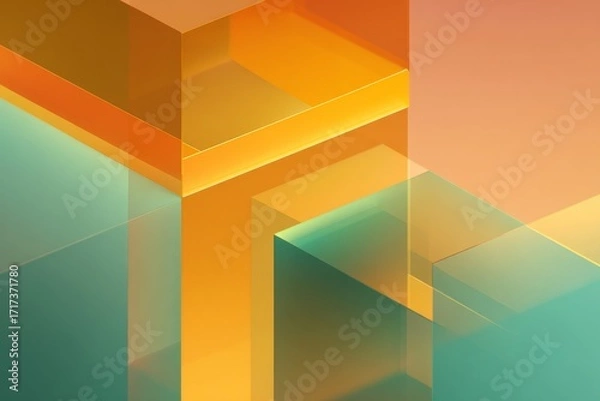 Fototapeta A vibrant graphic design featuring layered geometric shapes in warm and cool tones, creating a sense of depth and visual interest.